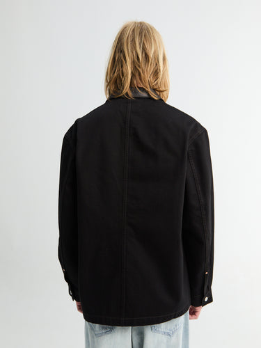 Lemaire - Workwear Overshirt With Leather Collar in Black
