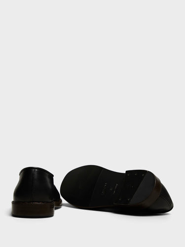 Lemaire - Flat Piped Slippers in Black and Dark Chocolate