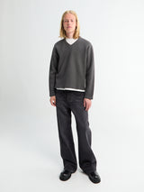 Lady White Co. - Cropped V-Neck Sweater in Pewter