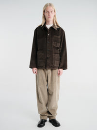 Meta Campania Collective - Bill Unlined Exaggerated Wale Cotton Corduroy Workwear Jacket in Dark Chocolate Brown