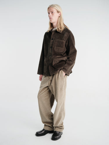 Meta Campania Collective - Bill Unlined Exaggerated Wale Cotton Corduroy Workwear Jacket in Brown