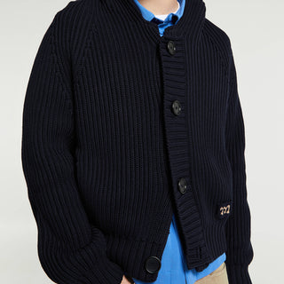 Meta Campania Collective - Michel Exaggerated Rub Organic Cotton Hooded Cardigan in Midnight Blue