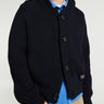 Meta Campania Collective - Michel Exaggerated Rub Organic Cotton Hooded Cardigan in Midnight Blue