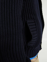Meta Campania Collective - Michel Exaggerated Rub Organic Cotton Hooded Cardigan in Midnight Blue