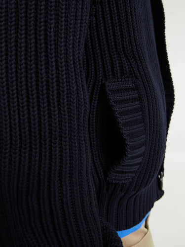 Meta Campania Collective - Michel Exaggerated Rub Organic Cotton Hooded Cardigan in Midnight Blue