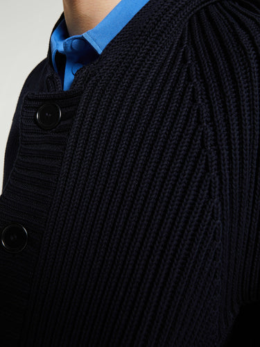 Meta Campania Collective - Michel Exaggerated Rub Organic Cotton Hooded Cardigan in Midnight Blue