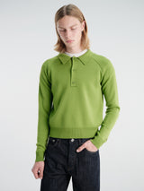 Meta Campania Collective - Jed Longsleeve Polo Shirt in Grass Green-Italian Mercerized Merino