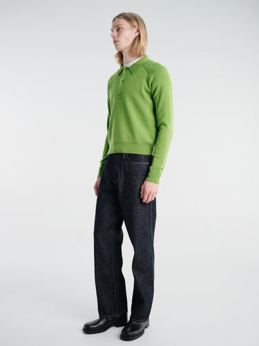 Meta Campania Collective - Jed Longsleeve Polo Shirt in Grass Green-Italian Mercerized Merino