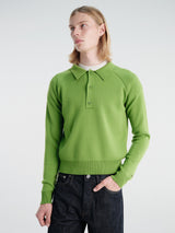 Meta Campania Collective - Jed Longsleeve Polo Shirt in Grass Green-Italian Mercerized Merino