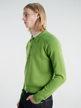 Meta Campania Collective - Jed Longsleeve Polo Shirt in Grass Green-Italian Mercerized Merino