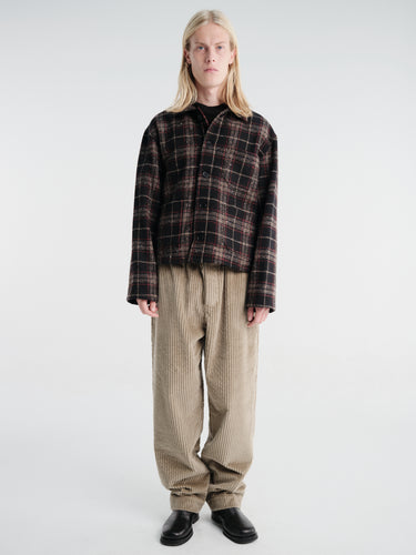 Meta Campania Collective - Bill Cropped Wool Check Creek Workwear Jacket in Black And Brown Check-Italian Creek Check Wool