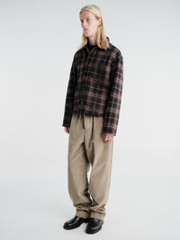 Meta Campania Collective - Bill Cropped Wool Check Creek Workwear Jacket in Black And Brown Check-Italian Creek Check Wool