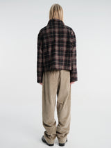 Meta Campania Collective - Bill Cropped Wool Check Creek Workwear Jacket in Black And Brown Check-Italian Creek Check Wool