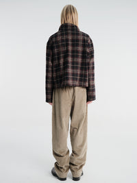 Meta Campania Collective - Bill Cropped Wool Check Creek Workwear Jacket in Black And Brown Check-Italian Creek Check Wool