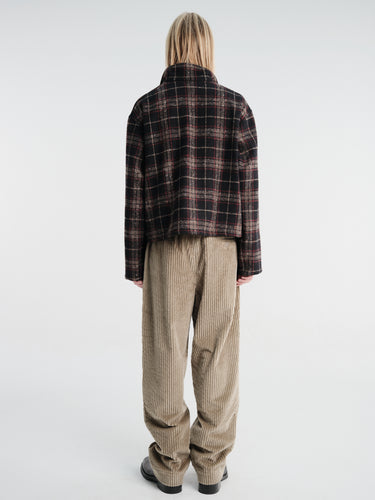 Meta Campania Collective - Bill Cropped Wool Check Creek Workwear Jacket in Black And Brown Check-Italian Creek Check Wool