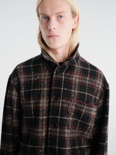 Meta Campania Collective - Bill Cropped Wool Check Creek Workwear Jacket in Black And Brown Check-Italian Creek Check Wool