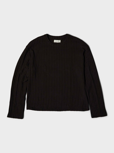 mfpen - Round Neck Sweater in Dark Brown Ajour Stripe
