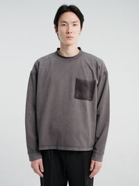 mfpen - Rolled Neck Long Sleeve T-shirt in Destroyed Grey