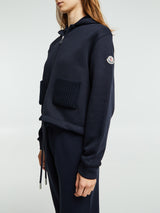 Moncler - Knit Accent Cotton Zip-Up Hoodie in Navy Blue