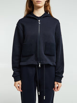 Moncler - Knit Accent Cotton Zip-Up Hoodie in Navy Blue