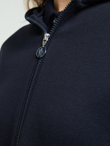 Moncler - Knit Accent Cotton Zip-Up Hoodie in Navy Blue