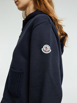 Moncler - Knit Accent Cotton Zip-Up Hoodie in Navy Blue