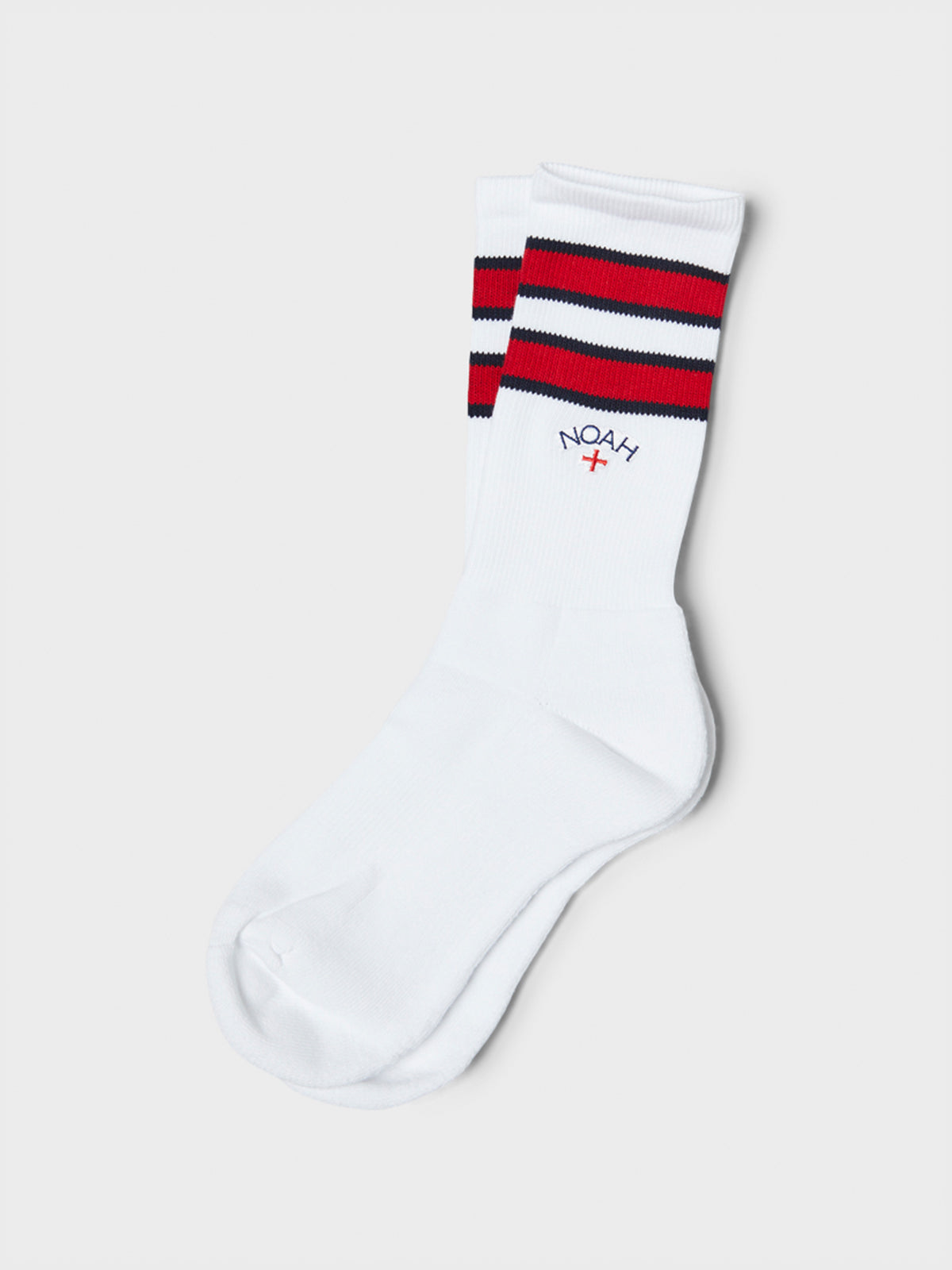 Noah - Striped Sock in White, Navy and Red