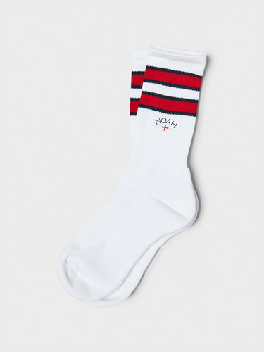 Noah - Striped Sock in White, Navy and Red