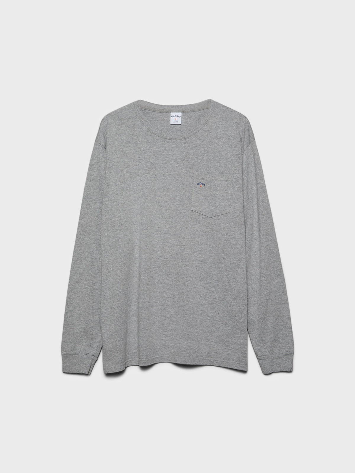 Noah - Long Sleeve Core Logo Pocket T-Shirt in Heather Grey