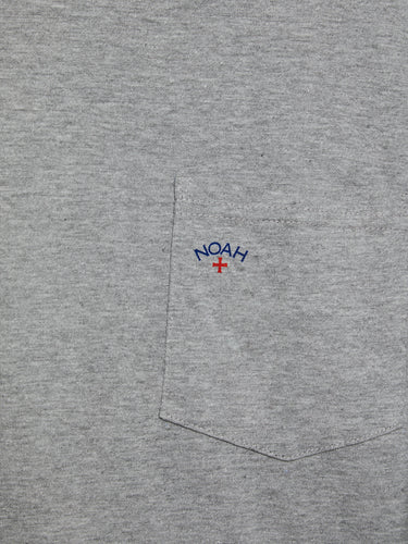 Noah - Long Sleeve Core Logo Pocket T-Shirt in Heather Grey