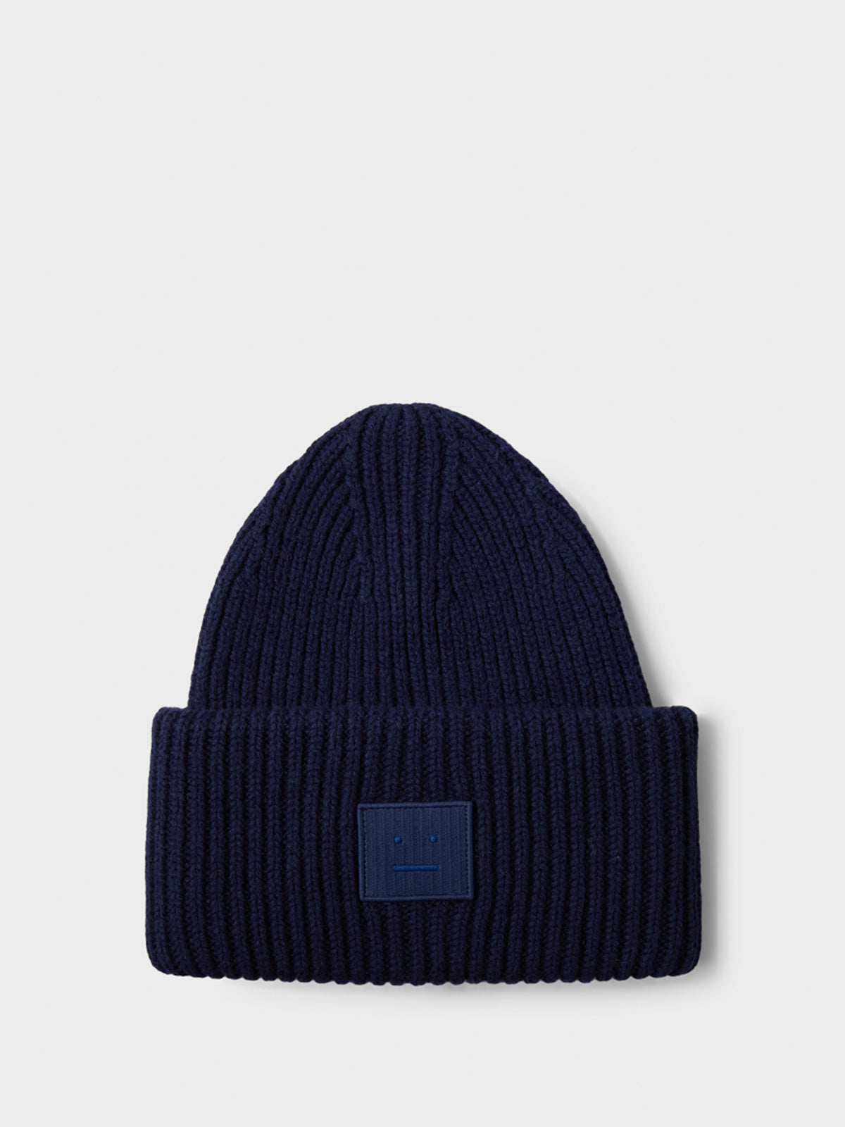 Acne Studios Face - Ribbed Knit Beanie Hat in Navy