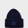 Acne Studios Face - Ribbed Knit Beanie Hat in Navy