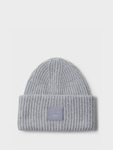 Acne Studios - Large Pansy Face Logo Beanie in Grey Melange