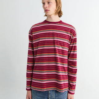 Sunflower - Stripe Longsleeve Pocket T-shirt in Burgundy