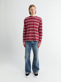 Sunflower - Stripe Longsleeve Pocket T-shirt in Burgundy