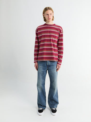 Sunflower - Stripe Longsleeve Pocket T-shirt in Burgundy