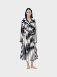 Tekla - Hooded Bathrobe in Humbug Stripes