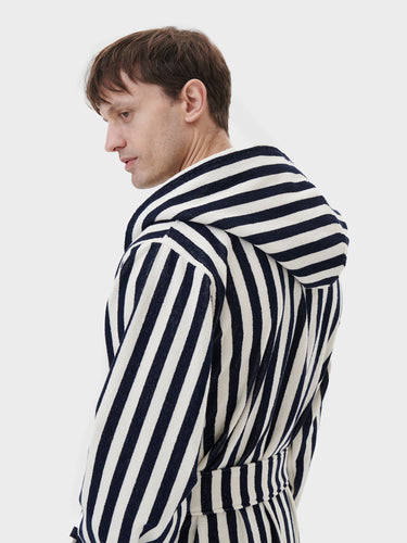 Tekla - Hooded Bathrobe in Humbug Stripes