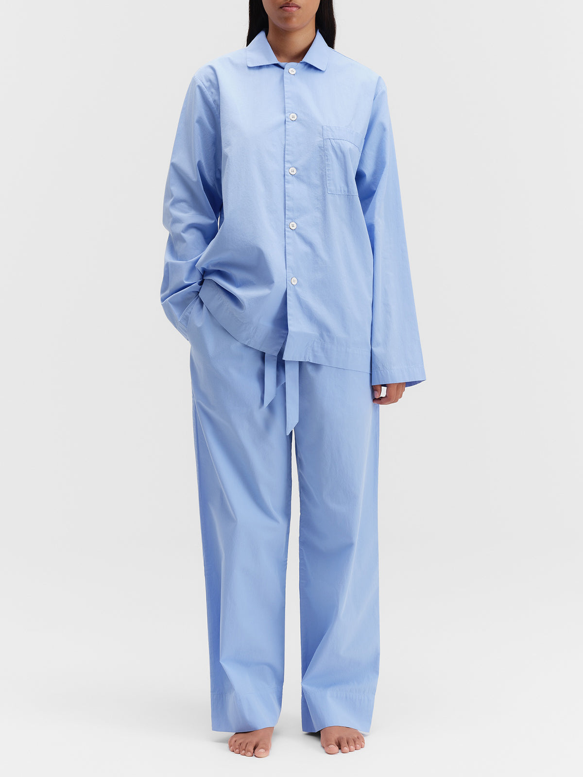 Poplin Pyjamas Skjorte i Cornflower Blue