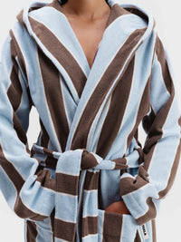 Tekla - Hooded Bathrobe in Cocoa Stripes