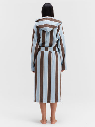 Tekla - Hooded Bathrobe in Cocoa Stripes