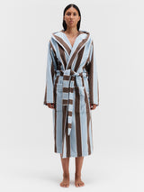 Tekla - Hooded Bathrobe in Cocoa Stripes