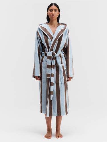 Tekla - Hooded Bathrobe in Cocoa Stripes