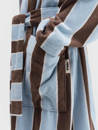 Tekla - Hooded Bathrobe in Cocoa Stripes
