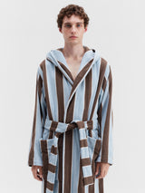 Tekla - Hooded Bathrobe in Cocoa Stripes