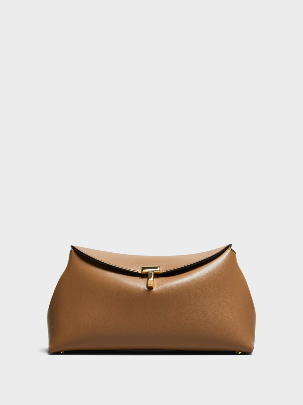 T-Lock Leather Clutch in Camel