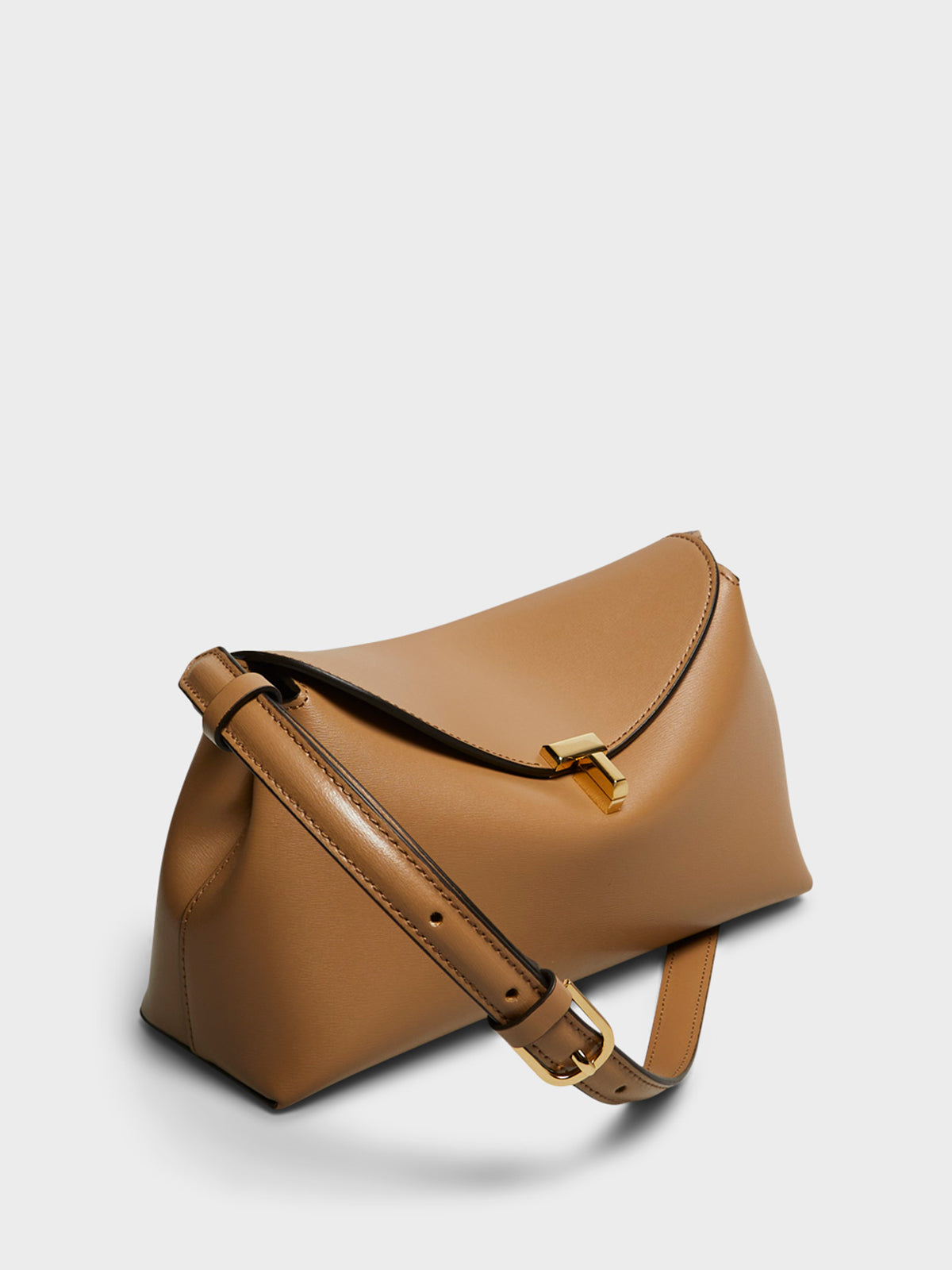 T-Lock Leather Clutch in Camel