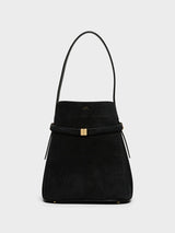 TOTEME - Belted Suede Bucket Bag in Black