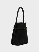 TOTEME - Belted Suede Bucket Bag in Black