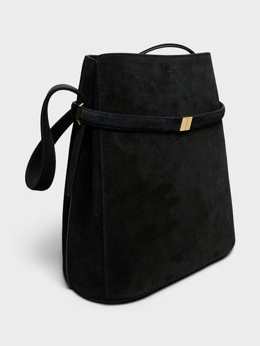TOTEME - Belted Suede Bucket Bag in Black
